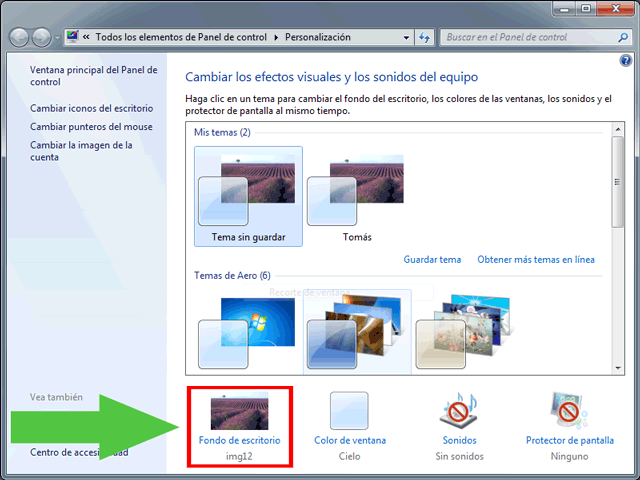 Cambiar el fondo de pantalla en Windows 7