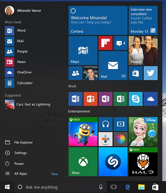 Windows 10 menu inicio